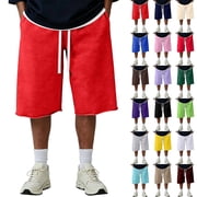 Mens Baggy Sweat Shorts 2026 Fleece Y2k Shorts Casual Under Knee Shorts Hem Gym Shorts with Pockets Hot Pink 2XL