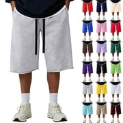 Mens Baggy Sweat Shorts 2026 Fleece Y2k Shorts Casual Under Knee Shorts Hem Gym Shorts with Pockets Light Gray L