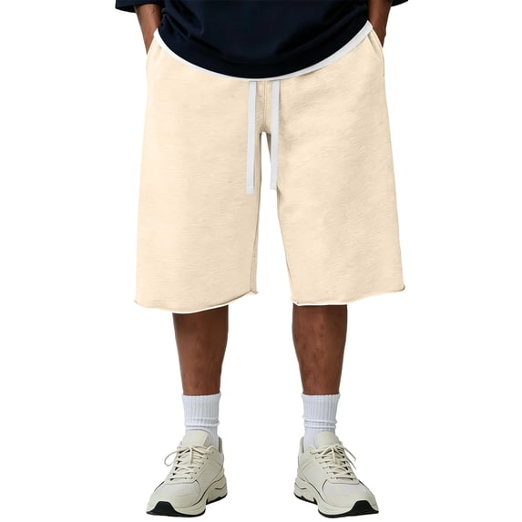 Men's Baggy Sweat Shorts Fleece Cotton Y2k Casual Under Knee Raw Hem Gym Shorts with Pockets, XL