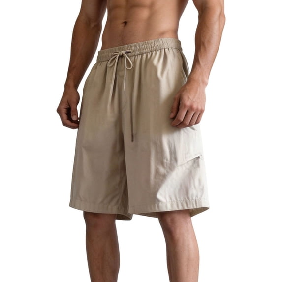 Men's Baggy Sweat Shorts Lightweight Cotton Under Knee Casual Drawstring Lounge Workout Gym Shorts Big and Tall Size S-3XL Khaki