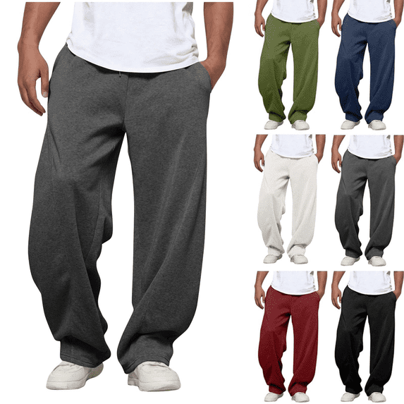 Men's Baggy Sweatpants Athletic Casual Pants with Pockets Solid Color Wide Leg Lounge Sweat Pants Elastic Waist with Drawstring