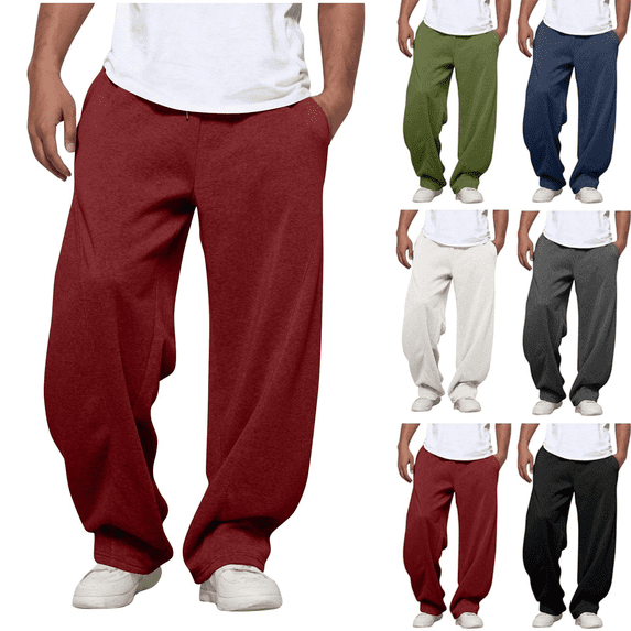 Men's Baggy Sweatpants Athletic Casual Pants with Pockets Solid Color Wide Leg Lounge Sweat Pants Elastic Waist with Drawstring