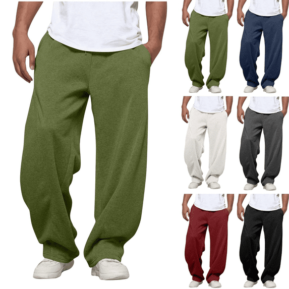 Men's Baggy Sweatpants Athletic Casual Pants with Pockets Solid Color Wide Leg Lounge Sweat Pants Elastic Waist with Drawstring