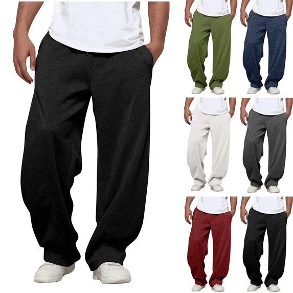 Men's Baggy Sweatpants Athletic Casual Pants with Pockets Solid Color Wide Leg Lounge Sweat Pants Elastic Waist with Drawstring