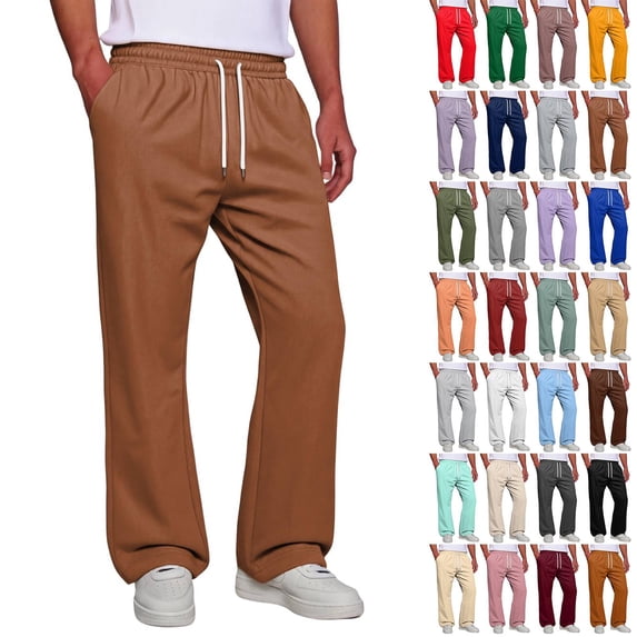 Men's Baggy Sweatpants Athletic Loose Wide Leg Elastic Waist Lounge Relaxed Open Bottom Joggers Pants with Pockets Brown 2XL