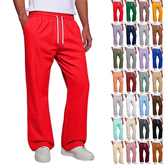Men's Baggy Sweatpants Athletic Loose Wide Leg Elastic Waist Lounge Relaxed Open Bottom Joggers Pants with Pockets Red XL