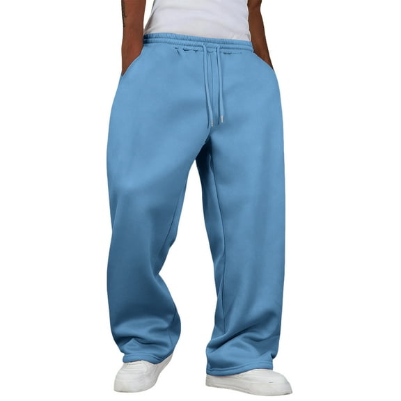 Men's Baggy Sweatpants Athletic Workout Drawsting Wide Leg Lounge Sweat Pants With Pockets