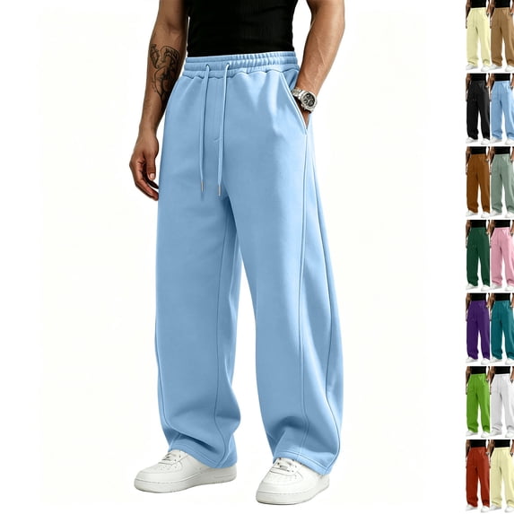 Men's Baggy Sweatpants Casual Drawstring Elastic Waist Wide Leg Athletic Pants Outdoor Lounge Sweat Pants with Pockets Light Blue 3XL