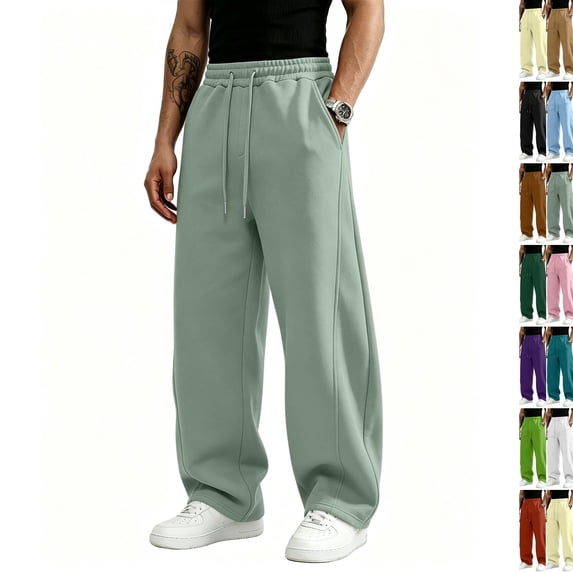 Men's Baggy Sweatpants Casual Drawstring Elastic Waist Wide Leg Athletic Pants Outdoor Lounge Sweat Pants with Pockets Mint Green XXL