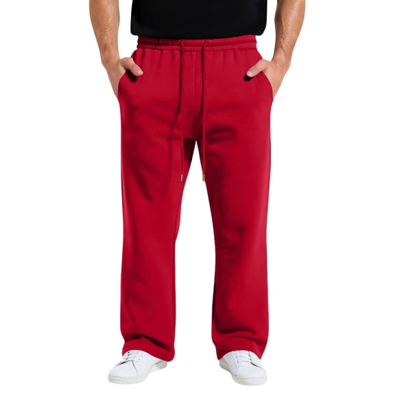Men's Baggy Sweatpants Cotton Fleece Wide Leg Lounge Sweat Pants Drawstring Waist Jogging Pants with Pockets Red L