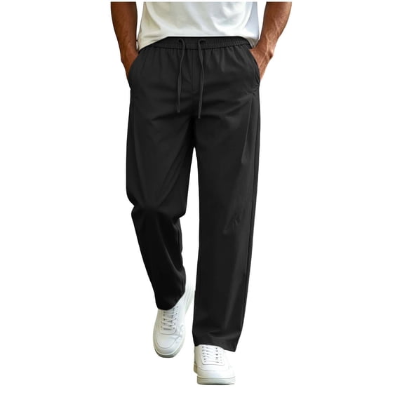 Men’s Baggy Sweatpants Drawstring Elastic Waist, Breathable Open Bottom Travel Golf Pants Wide-Leg Casual Loose Cotton Joggers Side Pockets Black