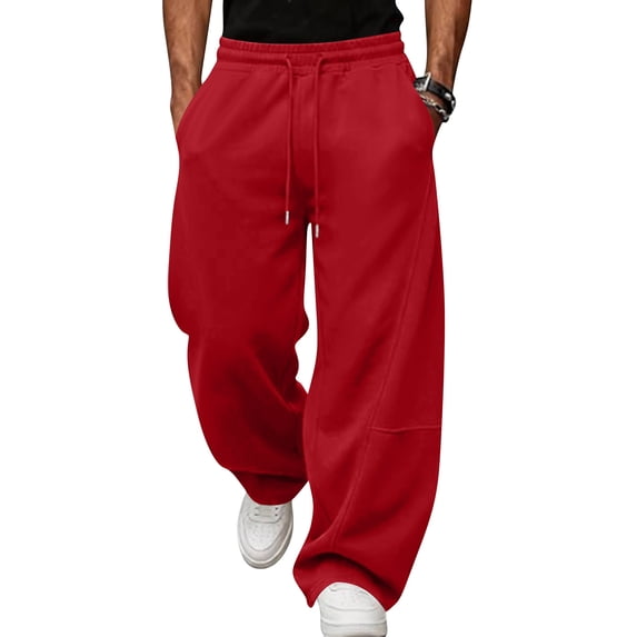 Men's Baggy Sweatpants Drawstring Elastic Waist Loose Wide Leg Casual Solid Color Lounge Trousers with Pockets