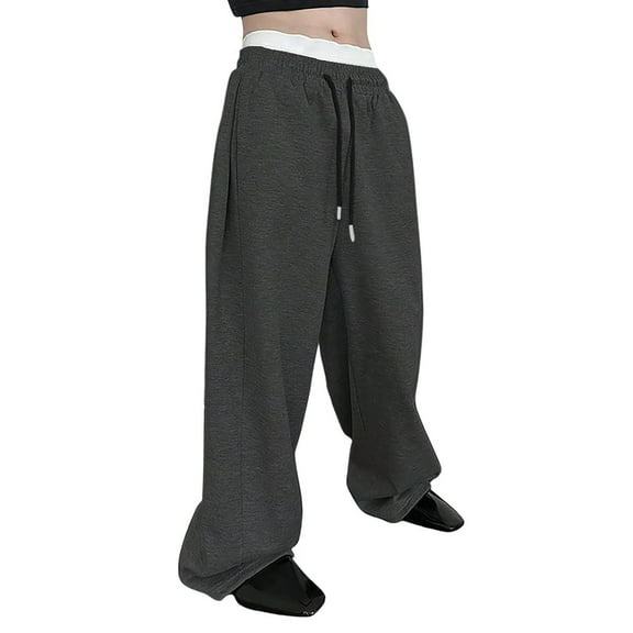 Men's Baggy Sweatpants Drawstring Elastic Waist Y2K Loose Wide Leg Sweat Pants Yoga Gym Track Pants with Pockets