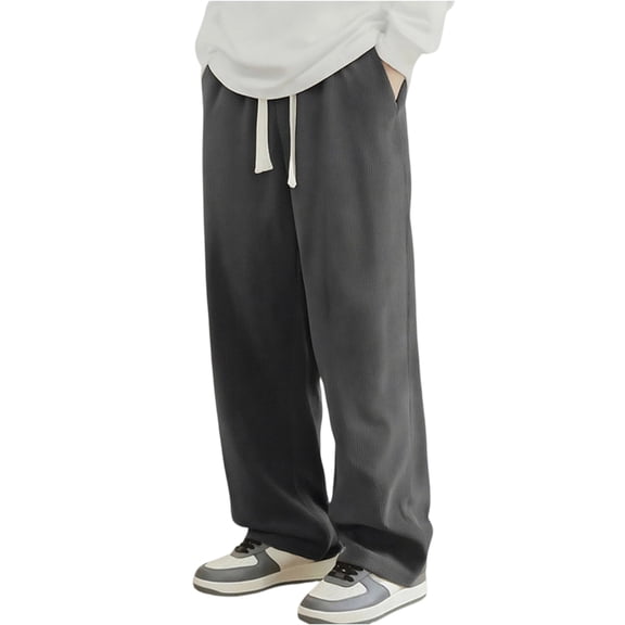 Men's Baggy Sweatpants Elastic Waist Drawstring Cotton Lounge Pants with Pockets Wide Leg Uncuffed Track Pants Dark Gray M