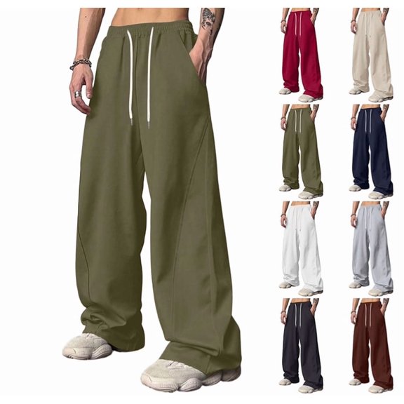 Men's Baggy Sweatpants Elastic Waist Drawstring Wide Leg Sweatpants Casual Loose Baggy Joggers with Pockets,Army Green XL