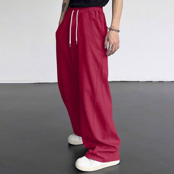 Men's Baggy Sweatpants Elastic Waist Drawstring Wide Leg Sweatpants Casual Loose Sport Joggers with Pockets