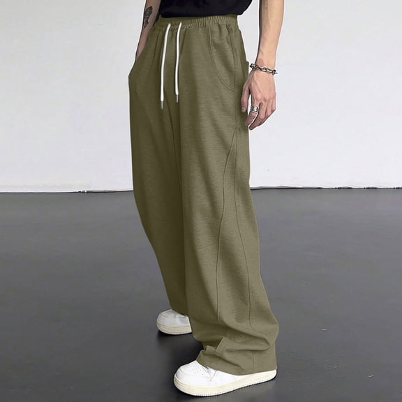 Men's Baggy Sweatpants Elastic Waist Drawstring Wide Leg Sweatpants Casual Loose Sport Joggers with Pockets