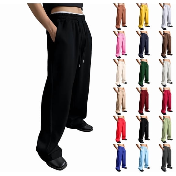 Men's Baggy Sweatpants Fleece Casual Pants Elastic Waist Athletic Workout Jogger Sweat Fall Winter 2025,Black S