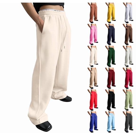 Men's Baggy Sweatpants Fleece Casual Pants Elastic Waist Athletic Workout Jogger Sweat Fall Winter 2025,Khaki S