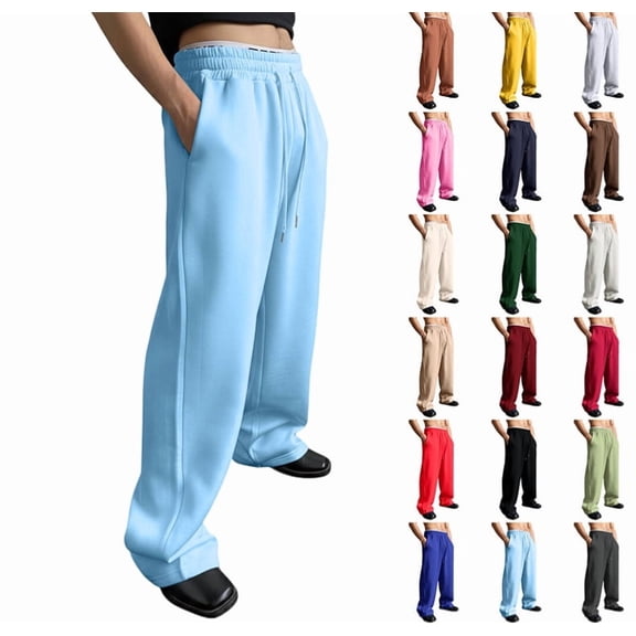 Men's Baggy Sweatpants Fleece Casual Pants Elastic Waist Athletic Workout Jogger Sweat Fall Winter 2025,Sky Blue L