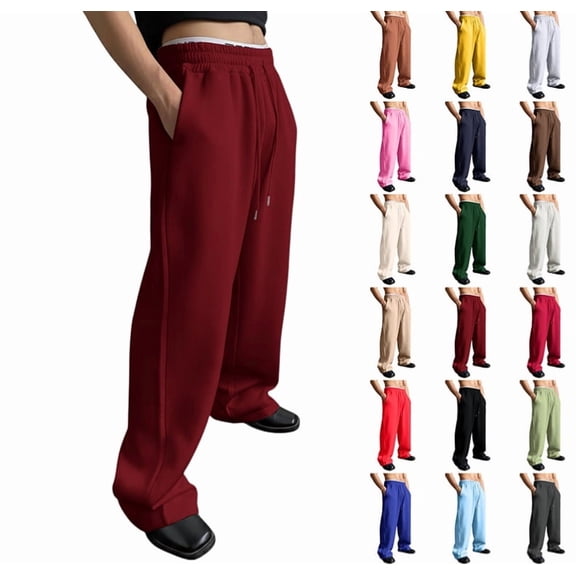 Men's Baggy Sweatpants Fleece Casual Pants Elastic Waist Athletic Workout Jogger Sweat Fall Winter 2025,Wine L