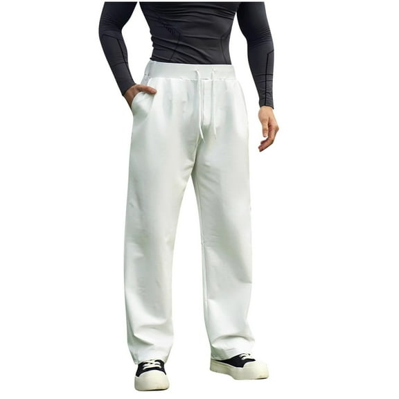 Men's Baggy Sweatpants Fleece Straight Leg Casual Pants Elastic Waist Athletic Workout Jogger Sweat Pants Fall Winter