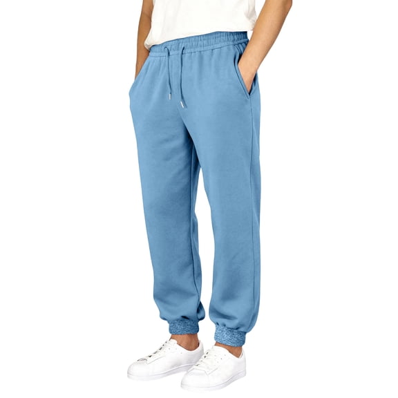 Men's Baggy Sweatpants Fleece Straight Leg Casual Sweat Pants Drawstring Athletic Workout Gym Jogger with Pockets,Light Blue XL