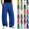 thumbnail image 1 of Men's Baggy Sweatpants Fleece Wide Leg Lounge Pants Drawstring Waist Loose Fit Cotton Jogging Sweat Pants with Pockets Royal Blue 3XL, 1 of 7