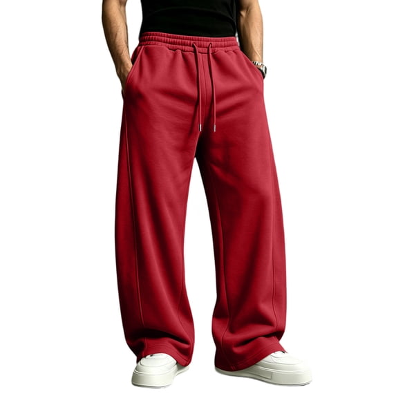 Men's Baggy Sweatpants Fleece Wide Leg Lounge Pants Drawstring Waist Loose Fit Cotton Jogging Sweat Pants with Pockets S