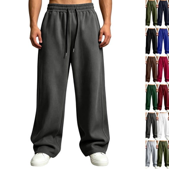 Men's Baggy Sweatpants Fleece Wide Leg Lounge Pants Waist Loose Fit Cotton Jogging Sweat Pants with Pockets Dark Gray 3XL