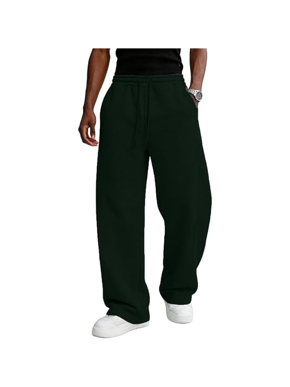 Men's Baggy Sweatpants Fleece Wide Leg Lounge Sweat Pants Drawstring Waist Jogging Pants with Pockets, M
