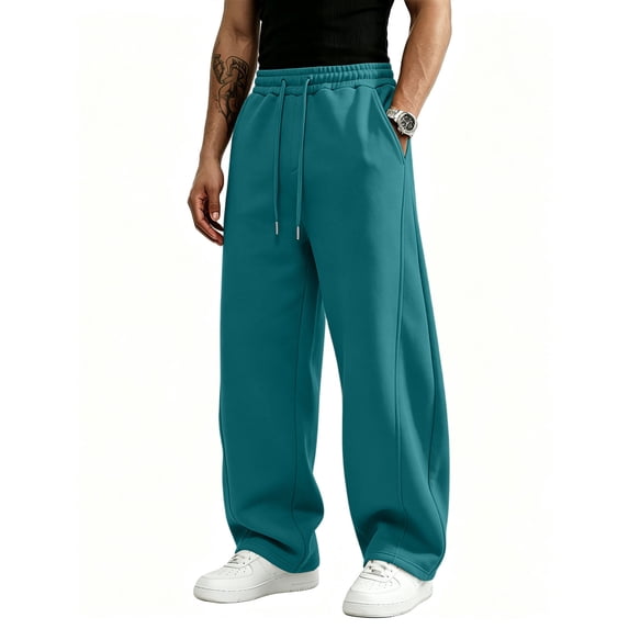 Men's Baggy Sweatpants Heavyweight Wide Leg Drawstring Sweat Pants,Casual Lounge Joggers with Pockets Slacks Turquoise S