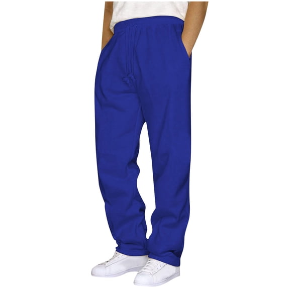 Men's Baggy Sweatpants Open Bottom Straight Leg Track Pants Sport Workout Joggers with Pockets Soft Lounge Trousers