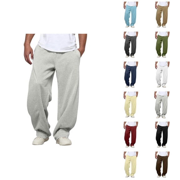 Men's Baggy Sweatpants Plain Fall Winter Elastic Waist Drawstring Loose Casual Pants Trousers with Pockets