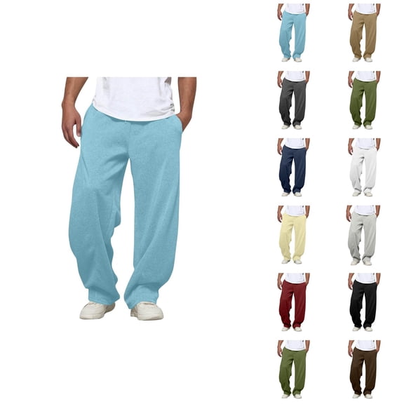Men's Baggy Sweatpants Plain Fall Winter Elastic Waist Drawstring Loose Casual Pants Trousers with Pockets