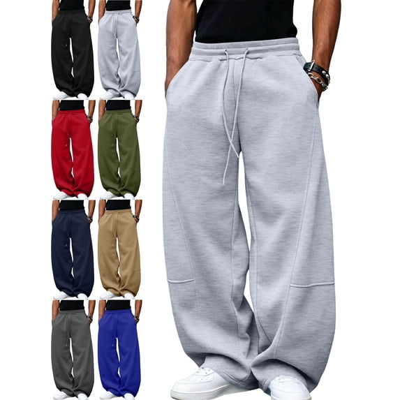 Men's Baggy Sweatpants Sports Pocket Bandage Elastic Waist Solid Color Casual And Fashionable Full Length Pants
