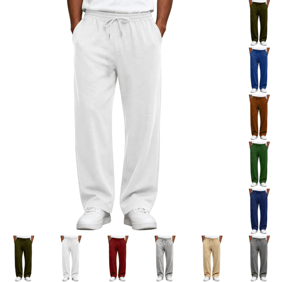 Men's Baggy Sweatpants Stylish Casual Wide Leg Drawstring Waist Sweatpants Loose Fit Sweatpants for Gym Athletic with Pockets White XL