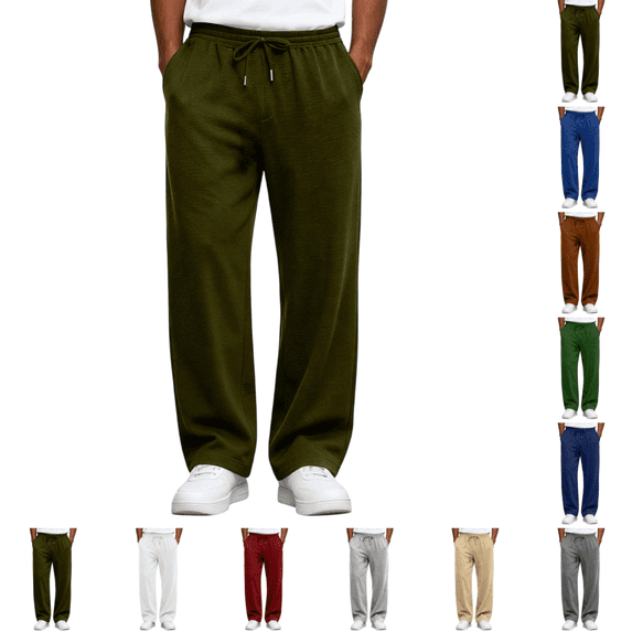 Men's Baggy Sweatpants Trendy Casual Wide Leg Drawstring Waist Sweatpants Relaxed Fit Sweatpants for Gym Athletic with Pockets Army Green L