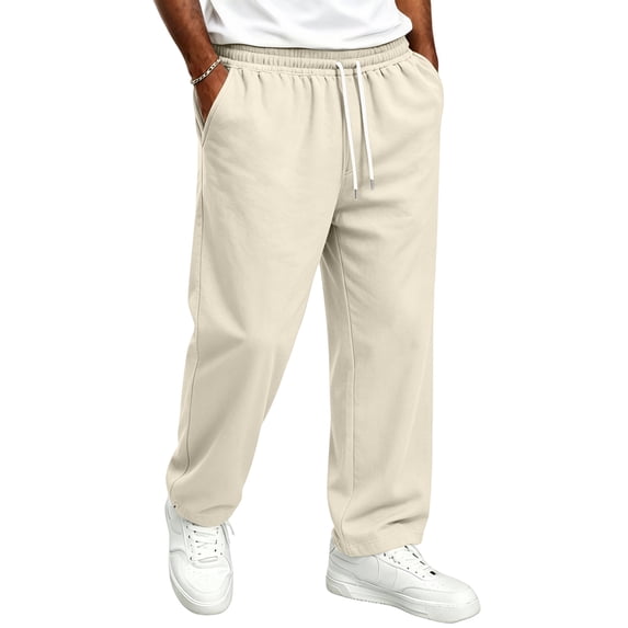 Men's Baggy Sweatpants Wide Leg Athletic Sweat Pants Elastic Drawstring Waist Open Bottom Joggers with Pockets, 3XL