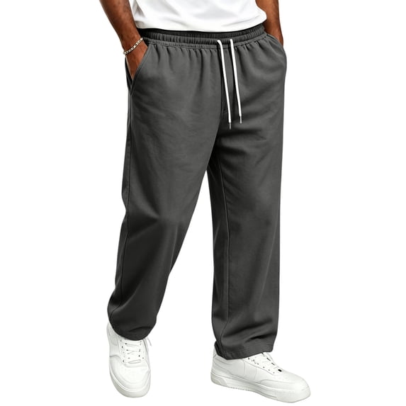 Men's Baggy Sweatpants Wide Leg Athletic Sweat Pants Elastic Drawstring Waist Open Bottom Joggers with Pockets, XL