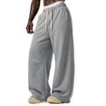 thumbnail image 1 of Men's Baggy Sweatpants Wide Leg Barrel Sweat Pants Drawstring Elastic Waist Loose Fit Slacks with Pockets, L, 1 of 5