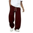 thumbnail image 1 of Men's Baggy Sweatpants Wide Leg Barrel Sweat Pants Drawstring Elastic Waist Loose Fit Slacks with Pockets Wine 3XL, 1 of 4