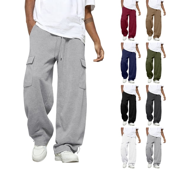 Men's Baggy Sweatpants Wide Leg Casual Joggers Loose Drawstring Elastic Waist Pants with Pockets Dark Gray XL