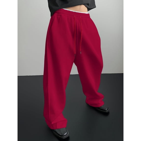Men's Baggy Sweatpants Wide Leg Drawstring Elastic Waist Athletic Pants Winter Causal Loose Sweatpants with Pockets, M