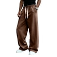 thumbnail image 1 of Men's Baggy Sweatpants Wide Leg Drawstring Elastic Waist Loose Fit Solid Color Casual Lounge Pants with Pockets, 1 of 9