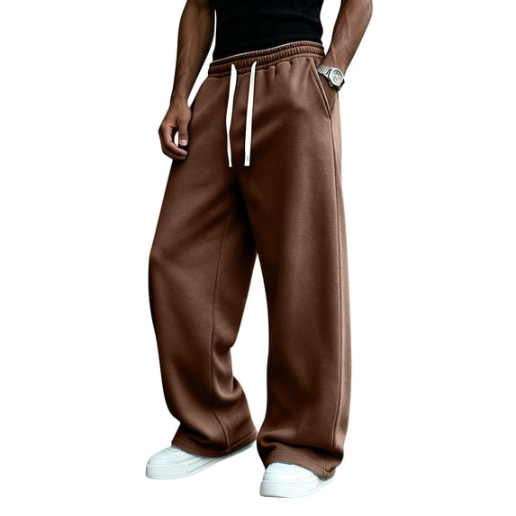 Men's Baggy Sweatpants Wide Leg Drawstring Elastic Waist Loose Fit Solid Color Casual Lounge Pants with Pockets
