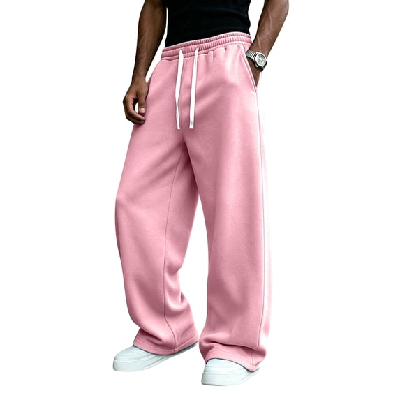 Men's Baggy Sweatpants Wide Leg Drawstring Elastic Waist Loose Fit Solid Color Casual Lounge Pants with Pockets
