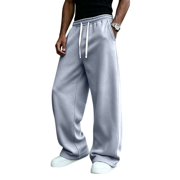 Men's Baggy Sweatpants Wide Leg Drawstring Elastic Waist Loose Fit Solid Color Casual Lounge Pants with Pockets