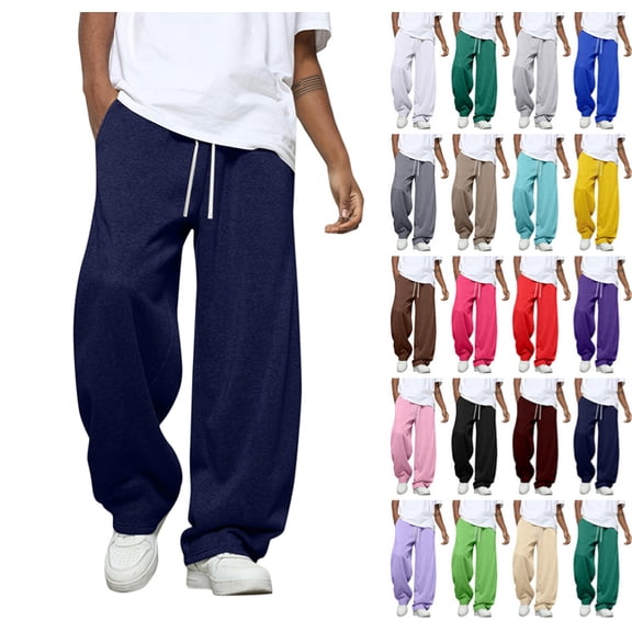 Men's Baggy Sweatpants Wide Leg Drawstring Waist Joggers Casual Loose Sweat Pants with Pockets Dark Blue M