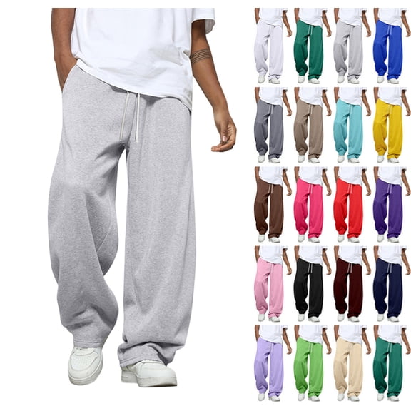 Men's Baggy Sweatpants Wide Leg Drawstring Waist Joggers Casual Loose Sweat Pants with Pockets Light Gray M